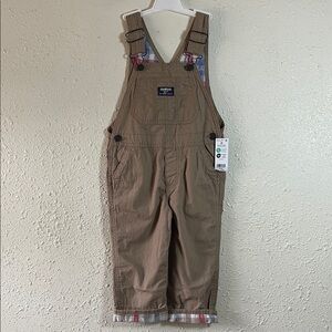 OshKosh B'gosh Tan Overalls with Plaid Accents